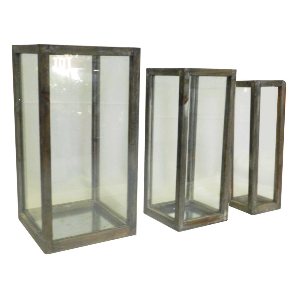 Lanterne a scalare in legno grigio - 3 pezzi