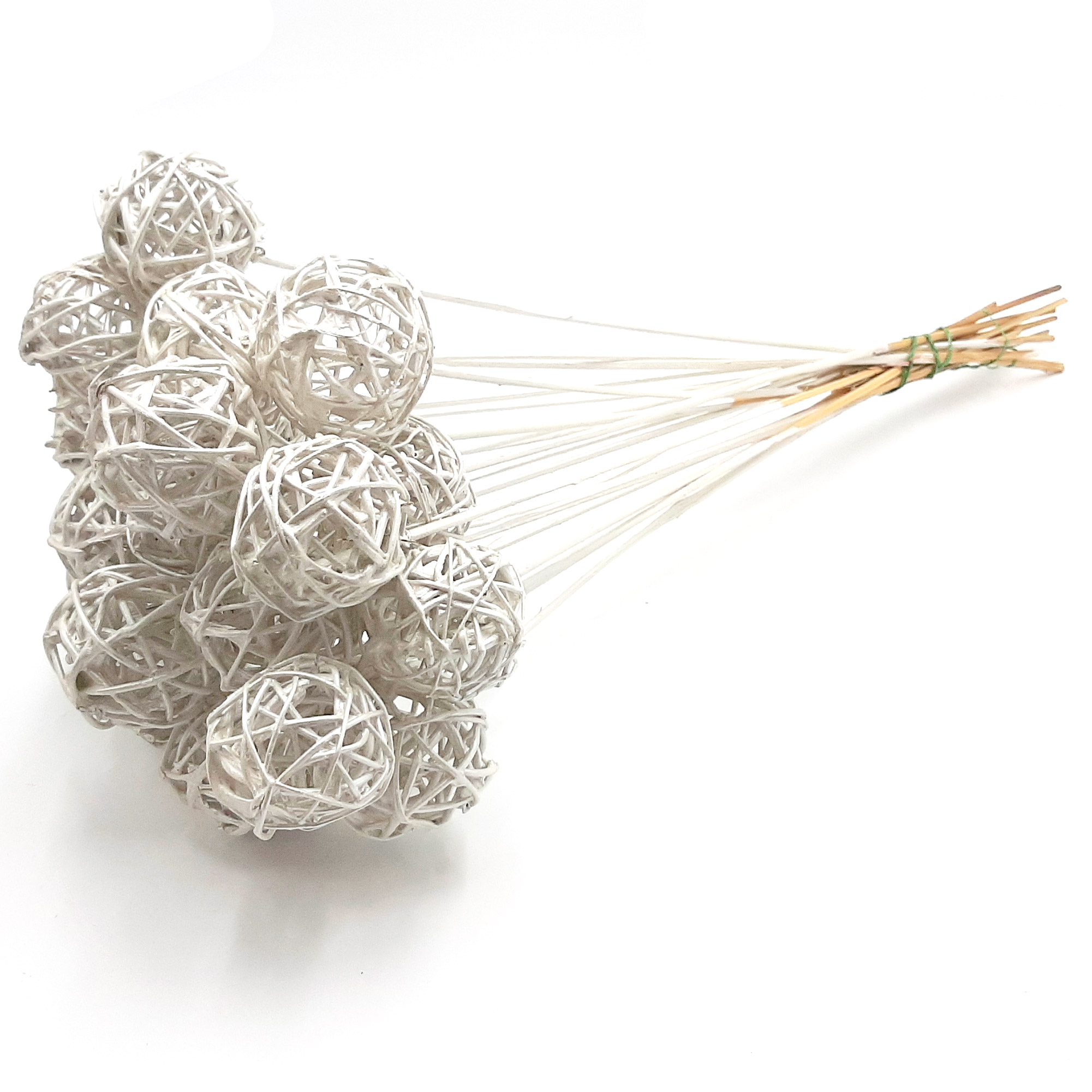 Palline di rattan argento con gambo - 20 steli