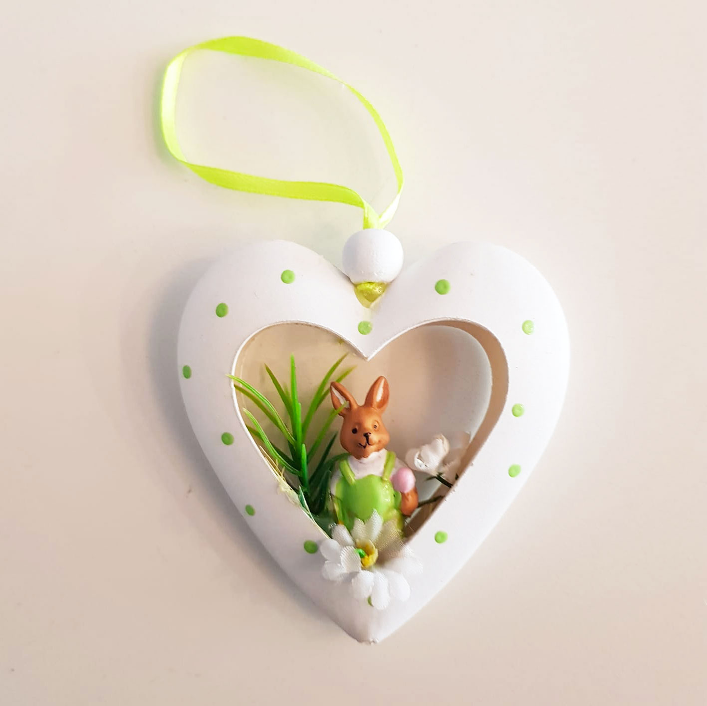 Cuore di latta da appendere - Bianco, verde
