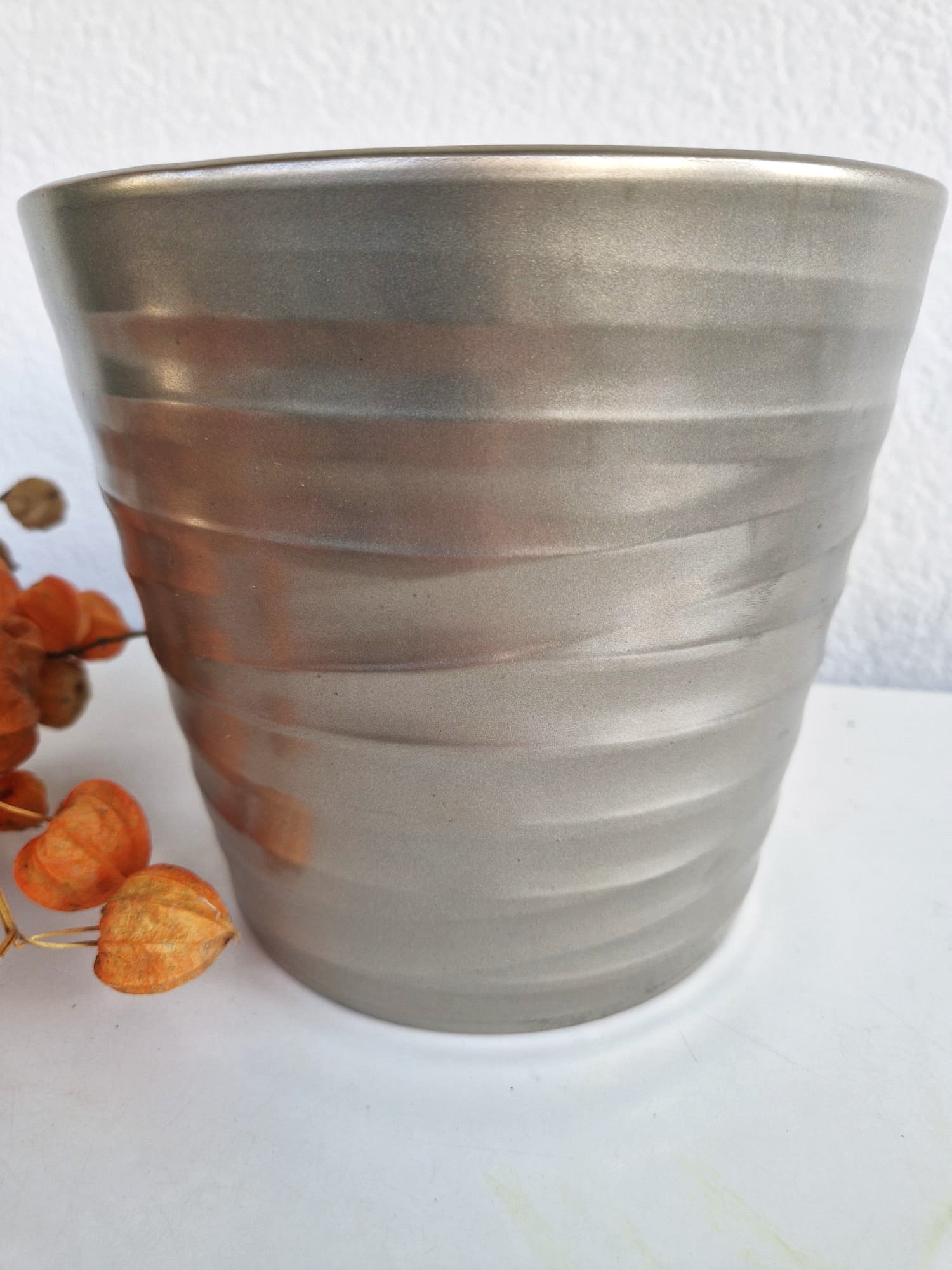 Vaso in ceramica argento (platino) - h 17,5 cm